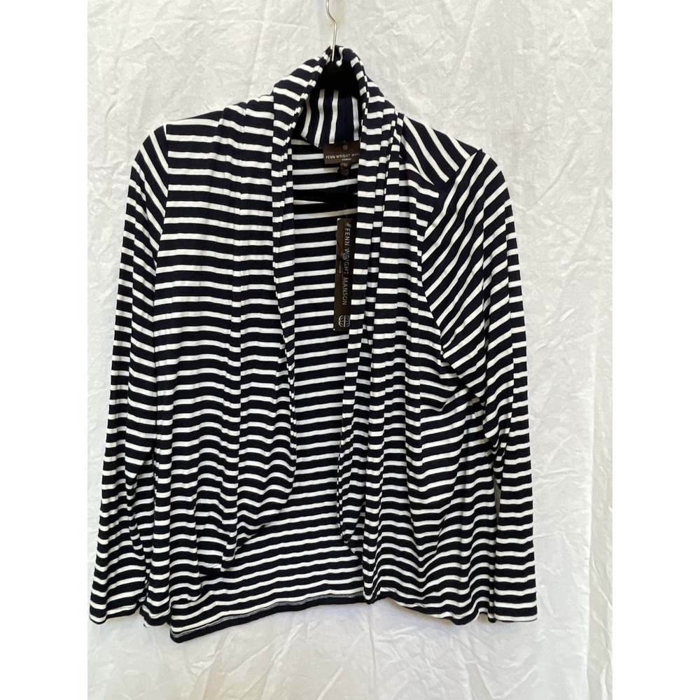 Fenn Wright Mason Cardigan Womens 1X Blue Open Knit Front Preppy Office NWT